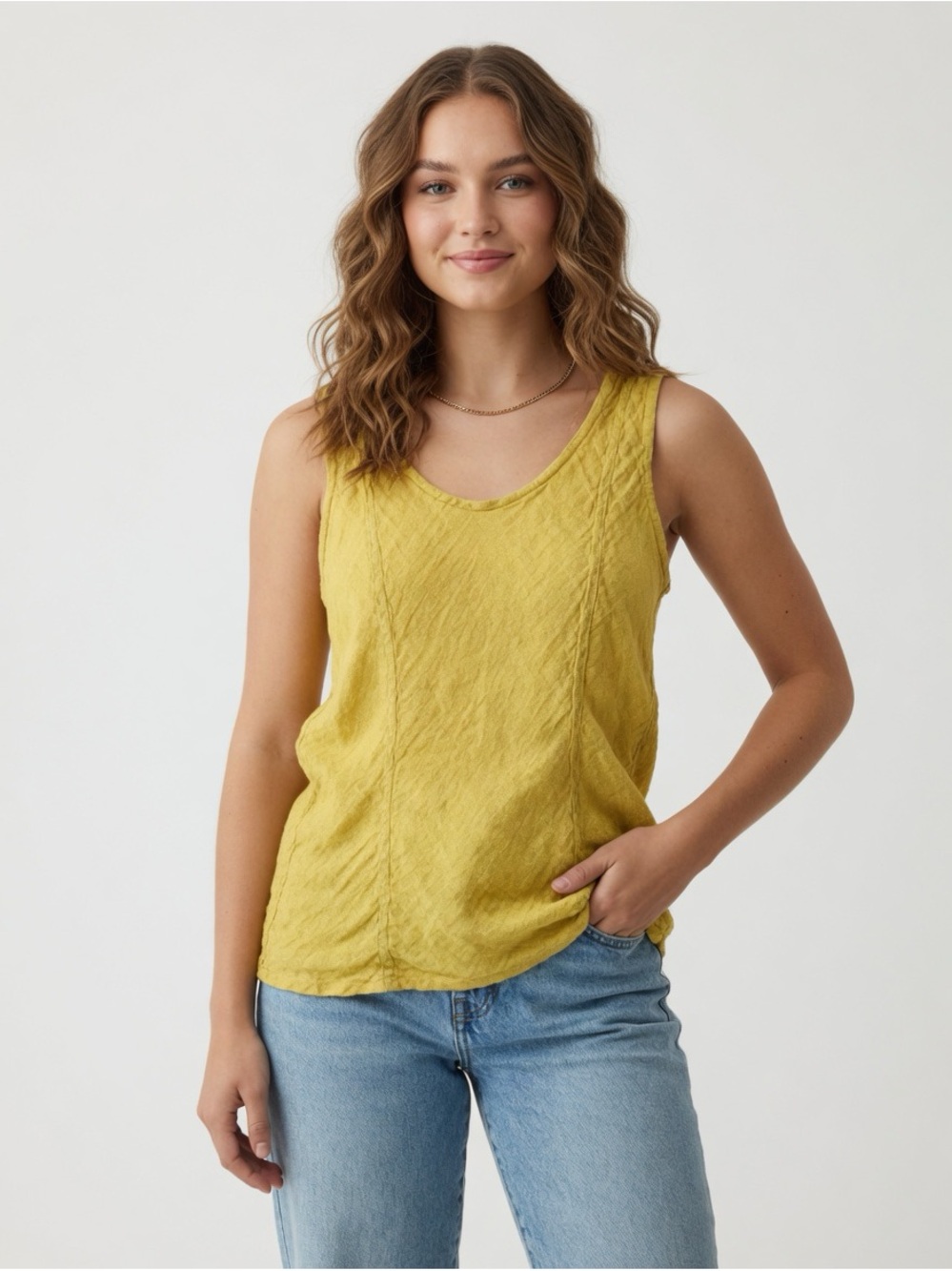 FLAX Bright Yellow Linen Sleeveless Tank Top Size S